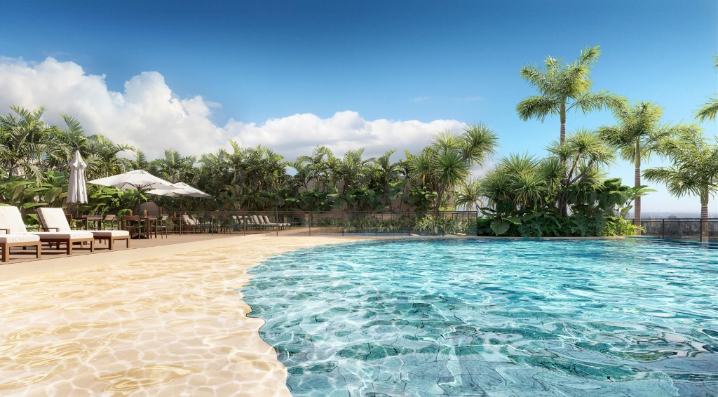 Piscina Crystal Pool com efeito de areia compactada